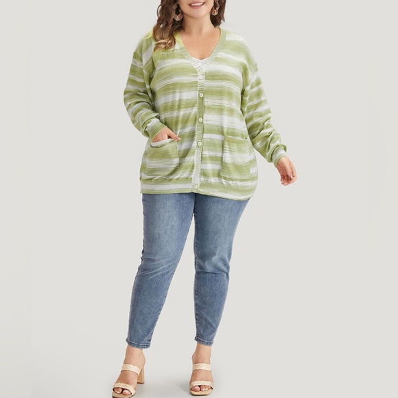 Ombre Button Up Green and White Cardigan NWT - Picture 3 of 6